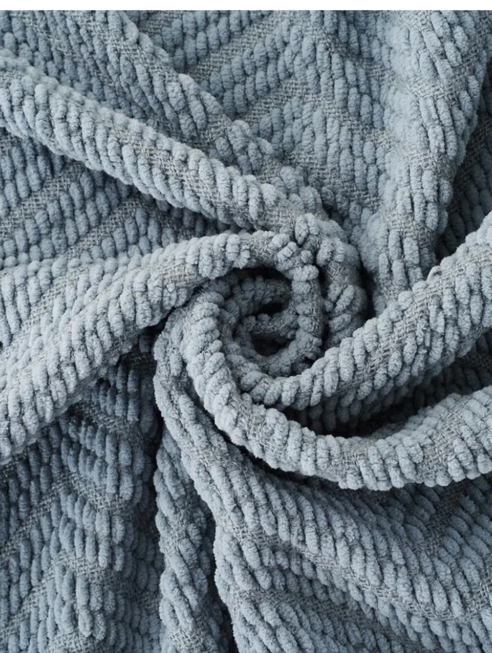 Cozy Textured Throw Blanket - Light Blue Chenille with Fringe 60 X 80